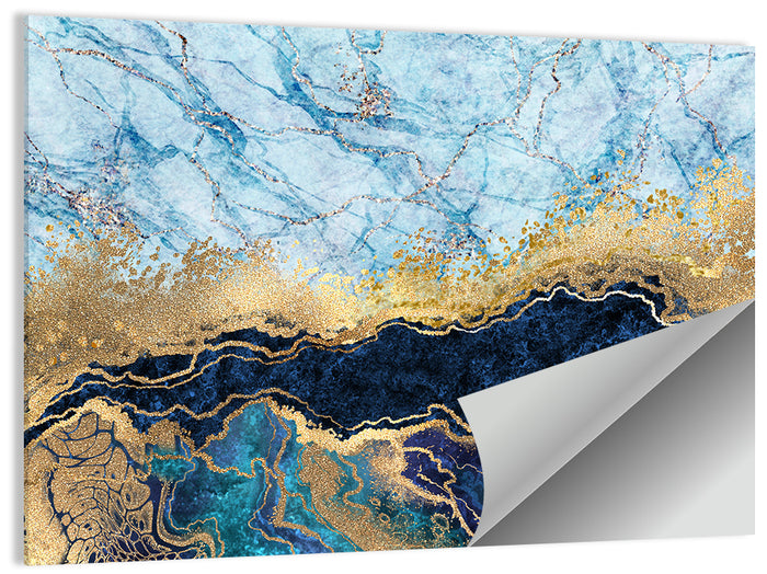 Blue Marble with Gold Veins Wall Art as a poster print