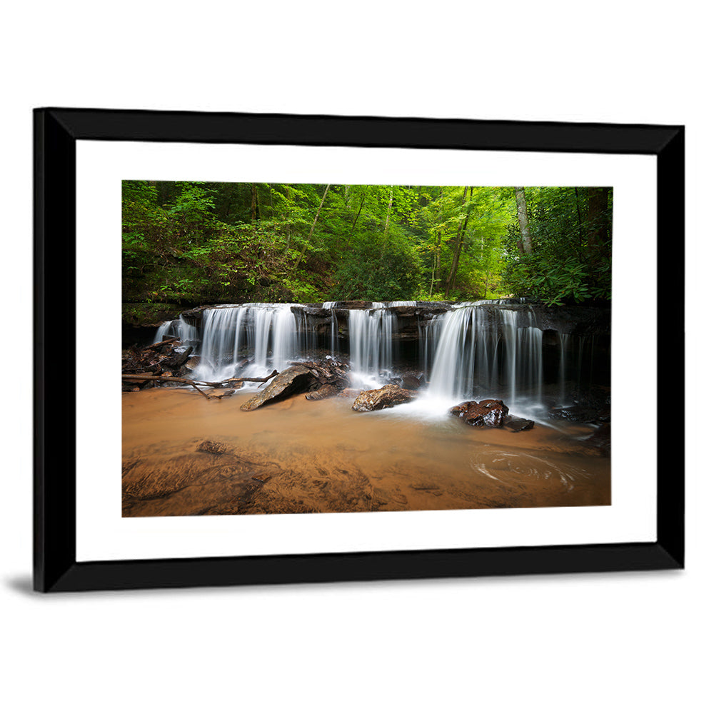 Lush Green Forest Waterfall Wall Art