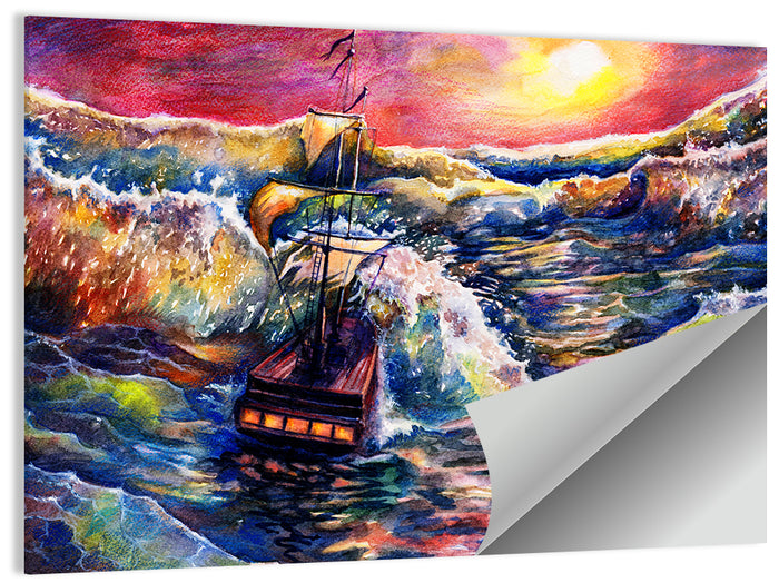 Stormy Sunset Sailing Ship Wall Art as a poster print