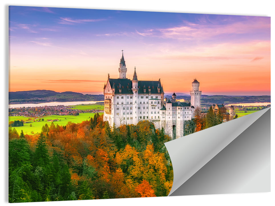 Neuschwanstein Castle at Autumn Sunset Wall Art