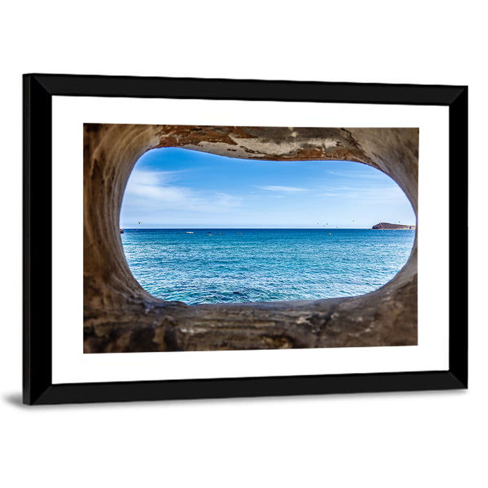 Ocean Through Weathered Aperture Wall Art as a framed print