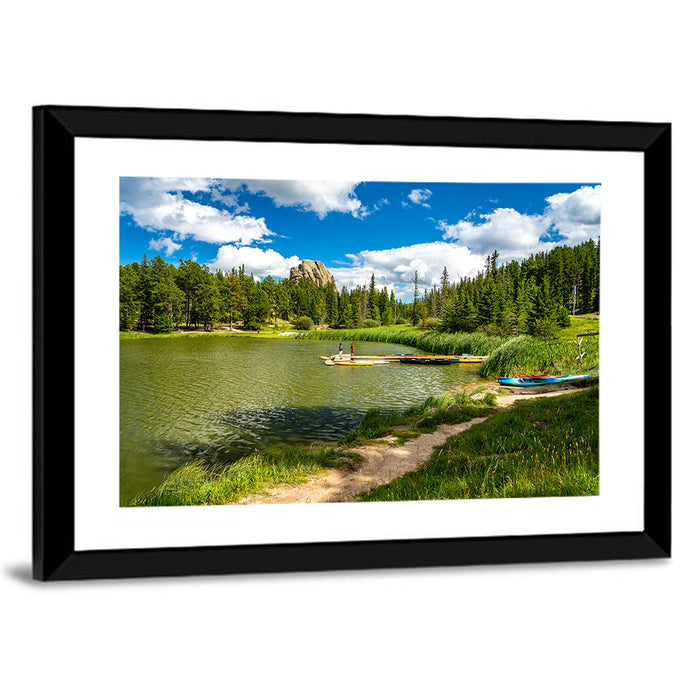 Sylvan Lake Dockside Scene Wall Art as a framed print