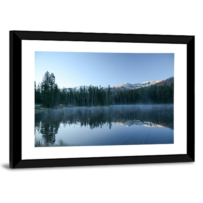 Sylvan Lake Morning Mist Wall Art as a framed print