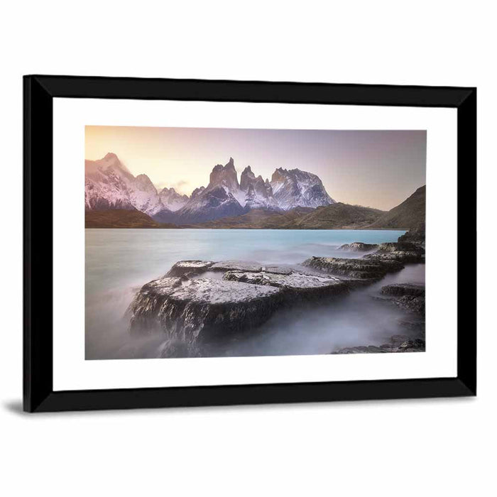 Cuernos Peaks Over Pehoe Lake Wall Art as a framed print