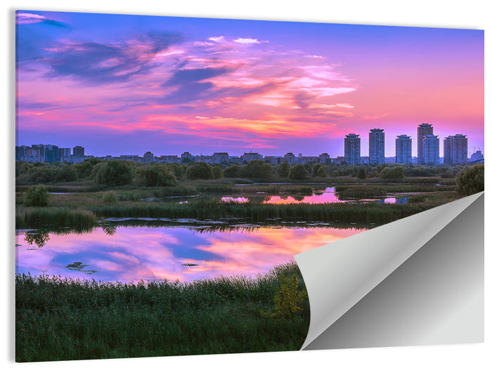 Vacaresti Park Sunset Reflection Wall Art as a poster print