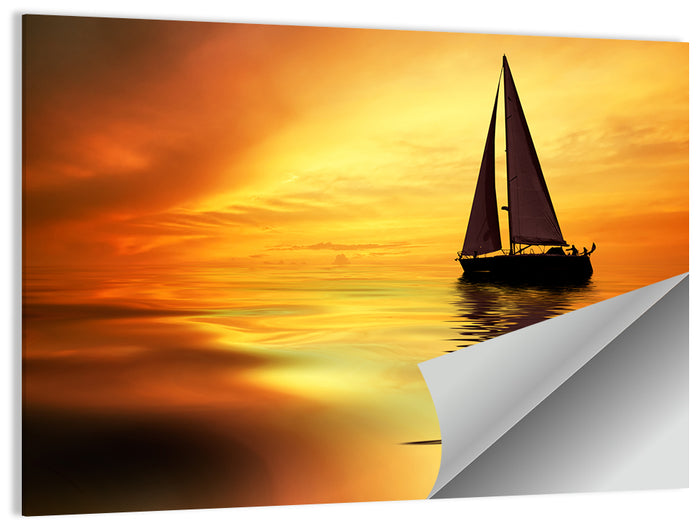 Golden Hour Sailboat Silhouette Wall Art as a poster print