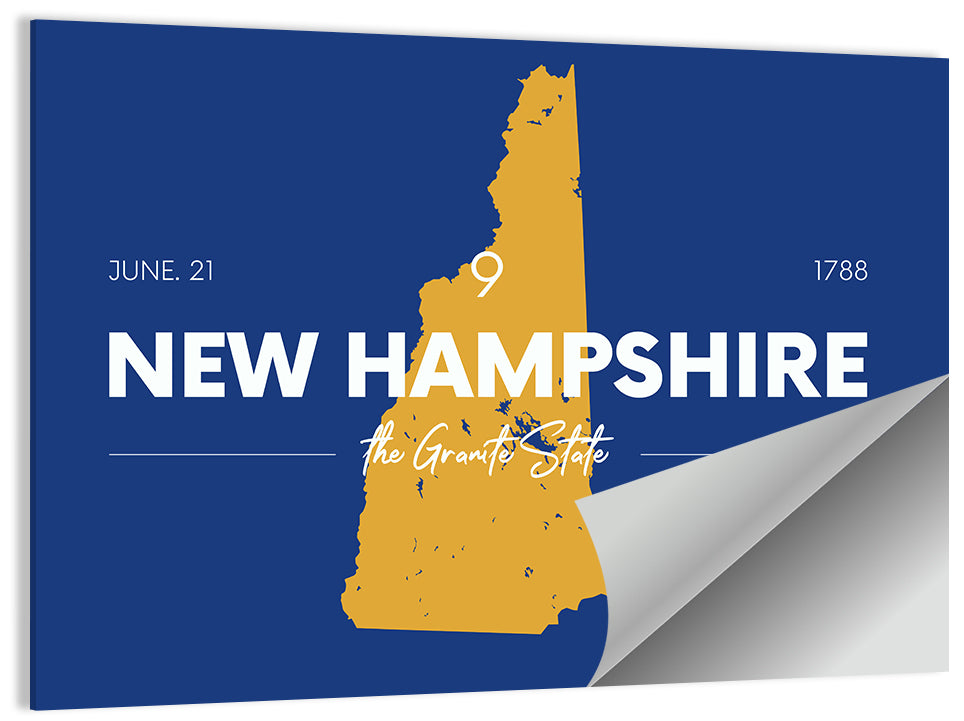 New Hampshire State Map, Blue and Gold Wall Art