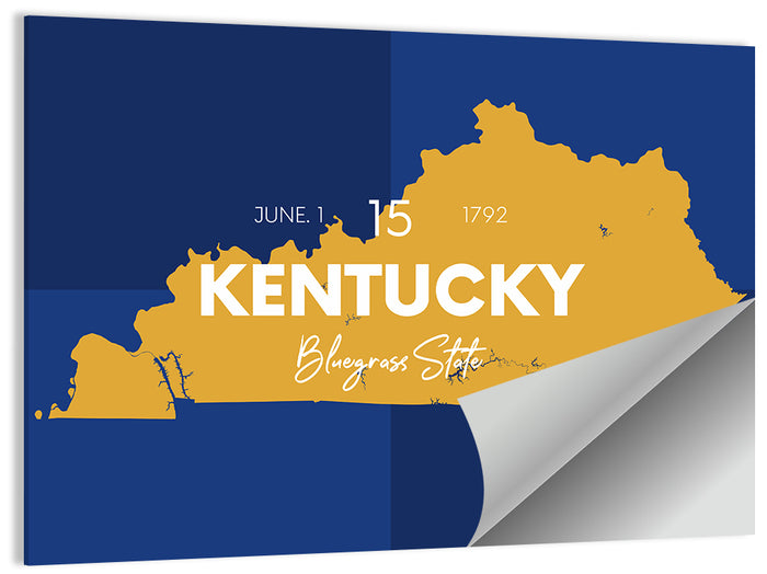 Blue and Gold Kentucky Map Wall Art as a poster print