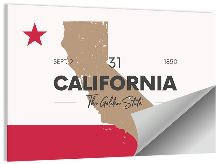 California Map with Red Star Wall Art as a poster print