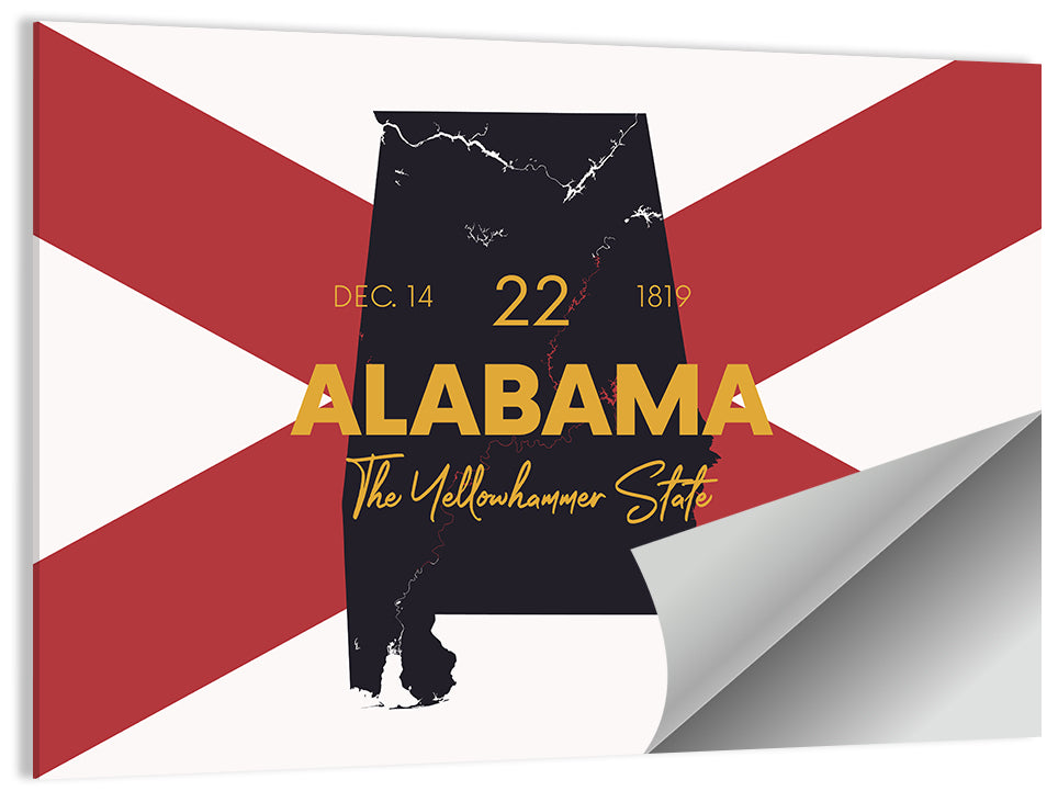 Alabama Map Over State Flag Wall Art