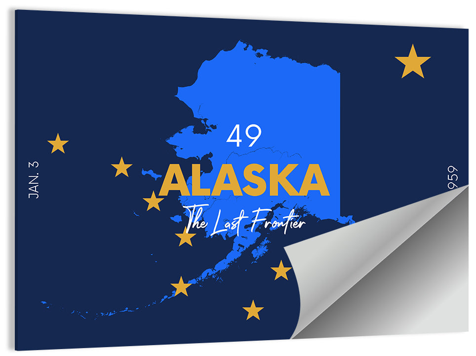 Alaska Map with Gold Stars Wall Art