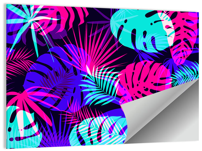 Neon Tropical Leaves Wall Art as a poster print