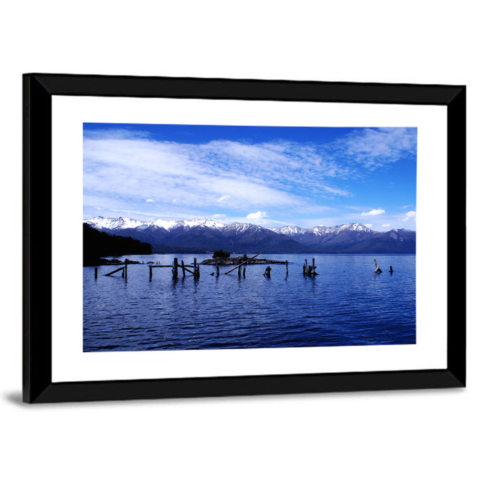 Nahuel Huapi Lake with Wooden Pilings Wall Art as a framed print