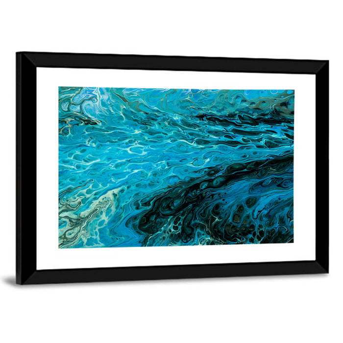 Liquid Marble Blue Abstract Wall Art as a framed print