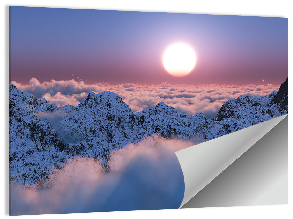 Sunset Above Snowy Mountains Wall Art