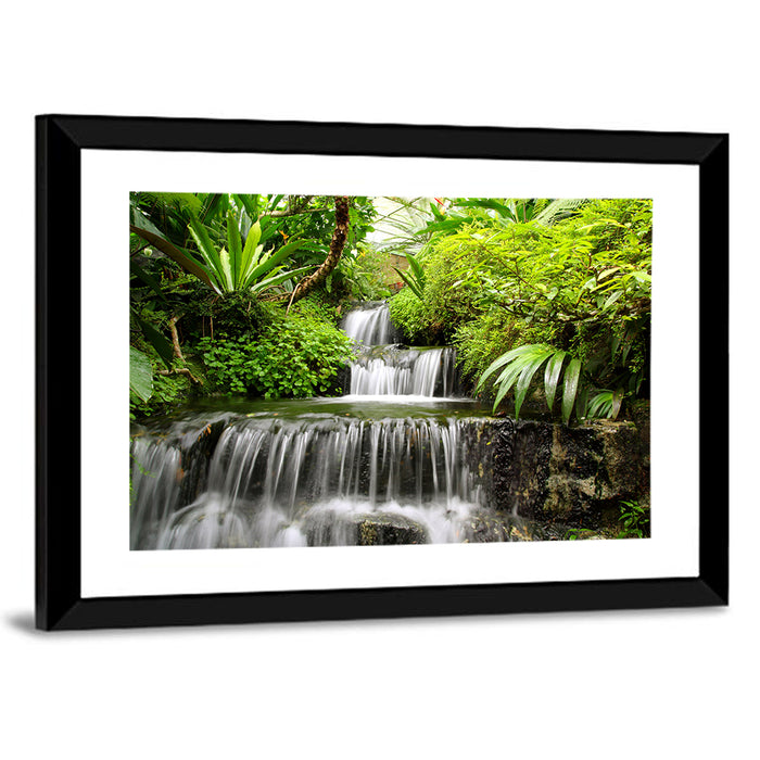 Lush Rainforest Cascade Wall Art as a framed print