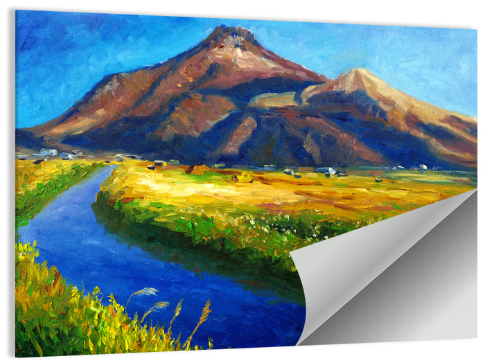 Mountain Village Stream at Golden Hour Wall Art as a poster print