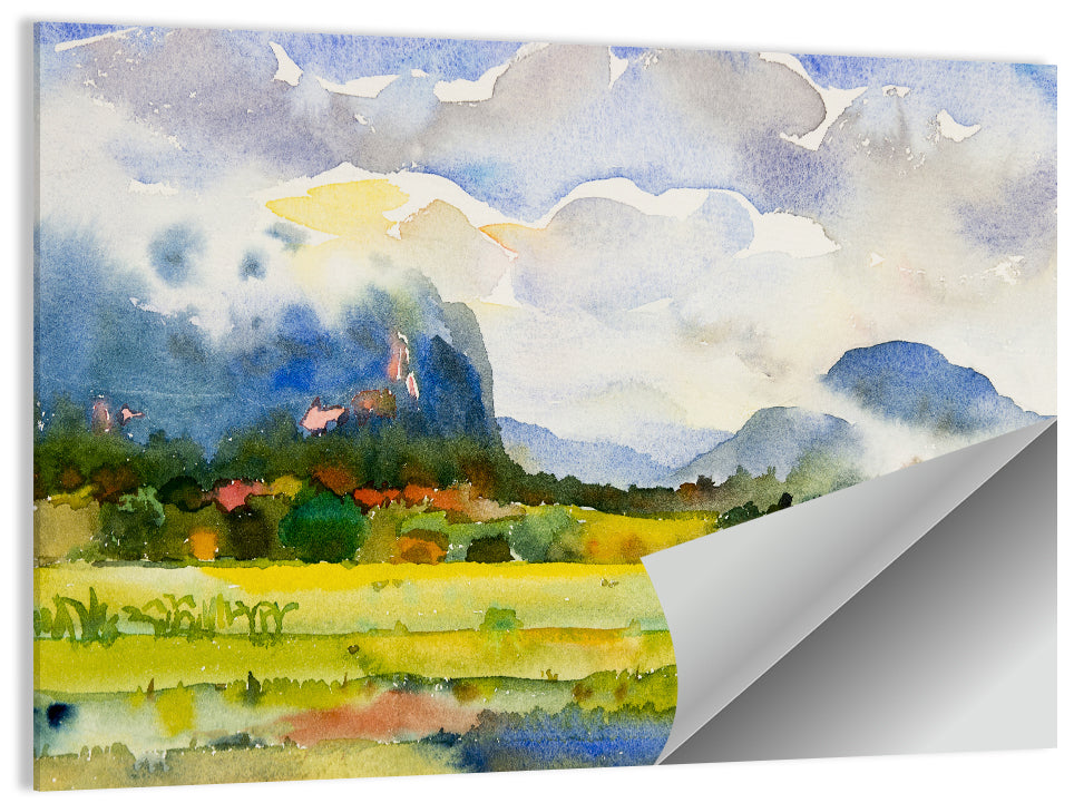 Summer Meadow Watercolor Landscape Wall Art