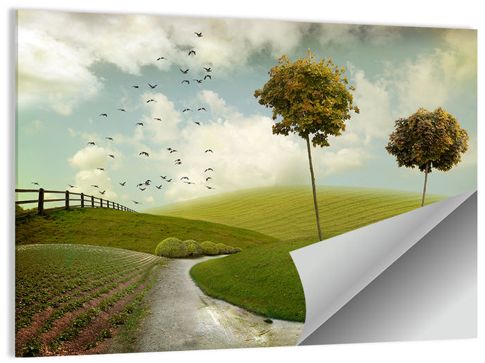 Serene Green Hills Pathscape Wall Art as a poster print