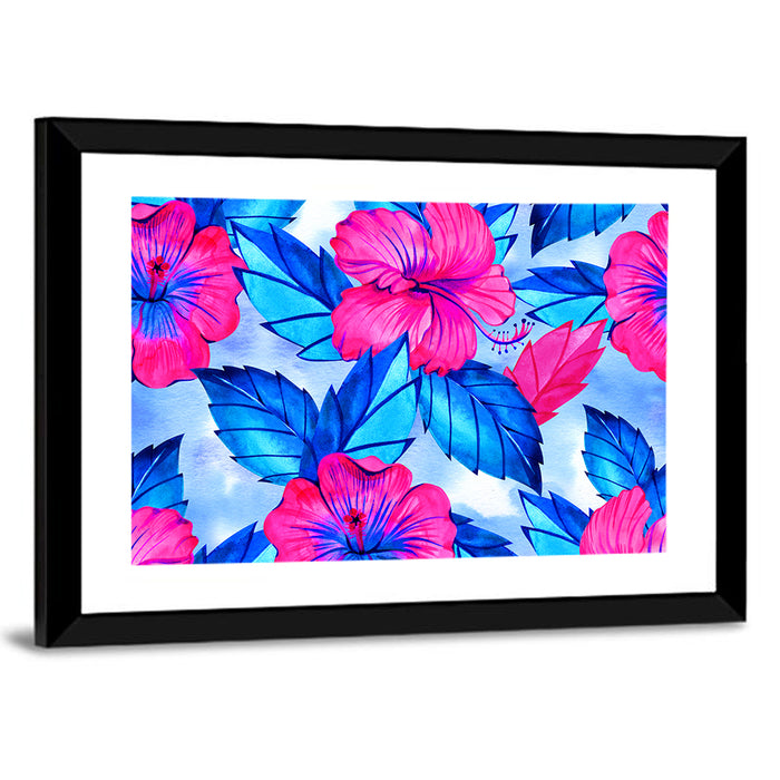 Tropical Hibiscus Pattern Wall Art as a framed print