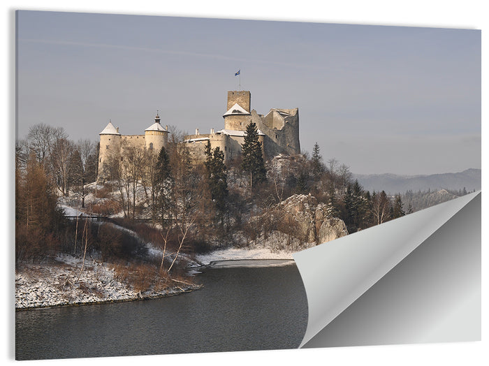 Niedzica Castle on Icy Lake Wall Art as a poster print