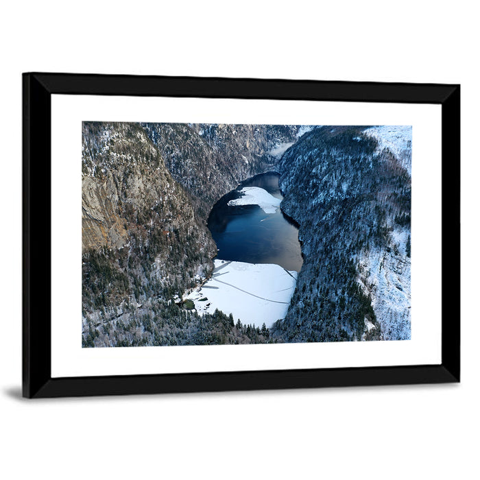Toplitz Lake Winter Aerial Wall Art as a framed print