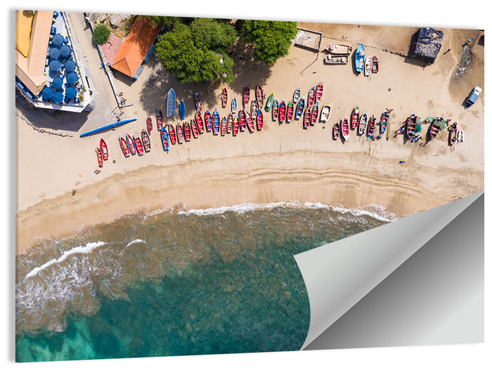 Aerial Tarrafal Beach Fishing Boats Wall Art as a poster print