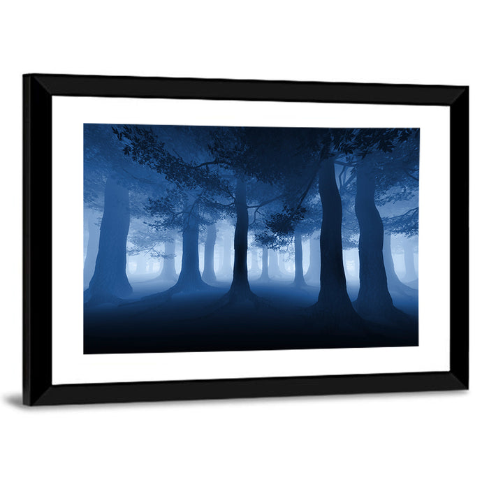 Midnight Blue Forest Wall Art as a framed print