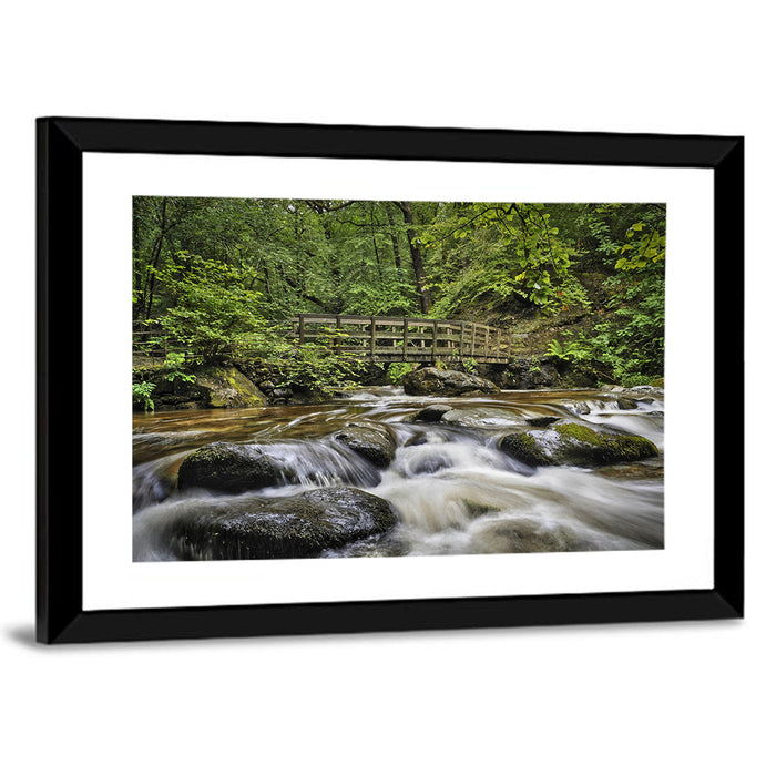 Stock Ghyll Footbridge Forest Stream Wall Art as a framed print