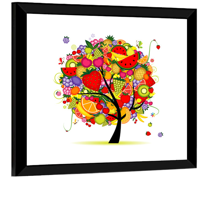 Vibrant Fruit Tree Illustration Wall Art as a framed print