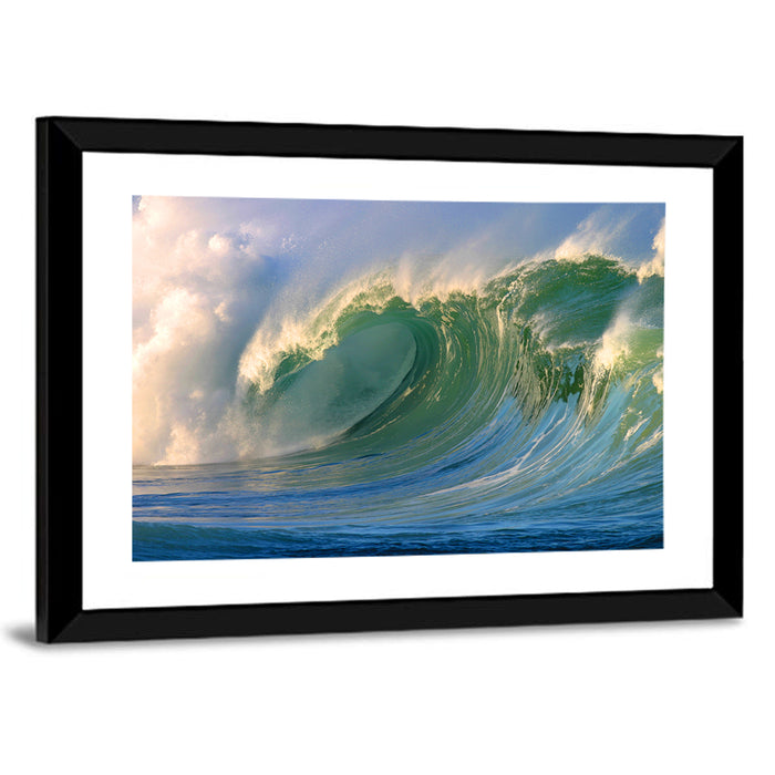 Golden Hour Barrel Wave Wall Art as a framed print
