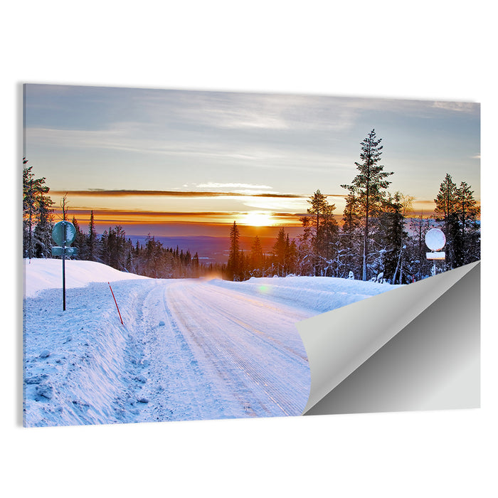 Snowy Road at Sunset Wall Art as a poster print
