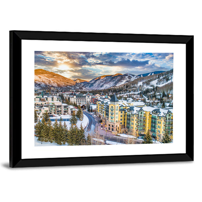 Vail Village Skyline Wall Art as a framed print