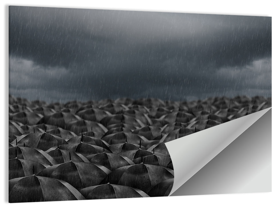 Clustered Umbrellas in Rain Wall Art
