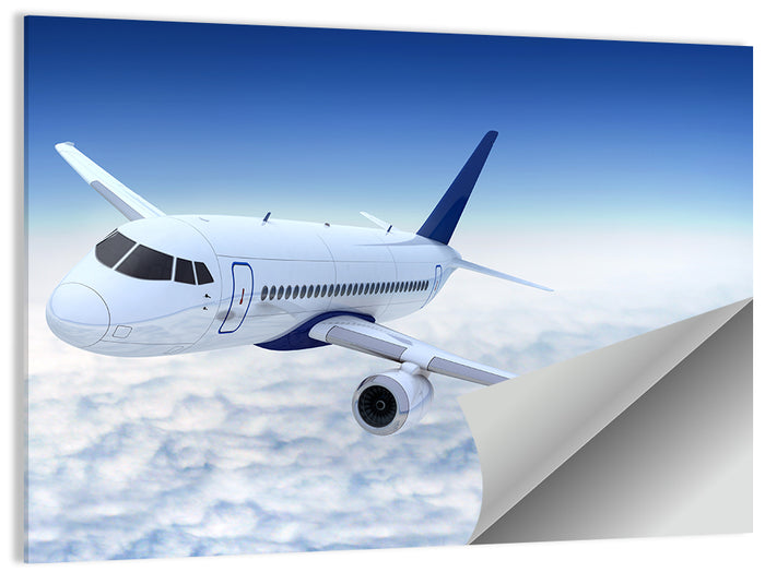 Commercial Jet Above Clouds Wall Art as a poster print