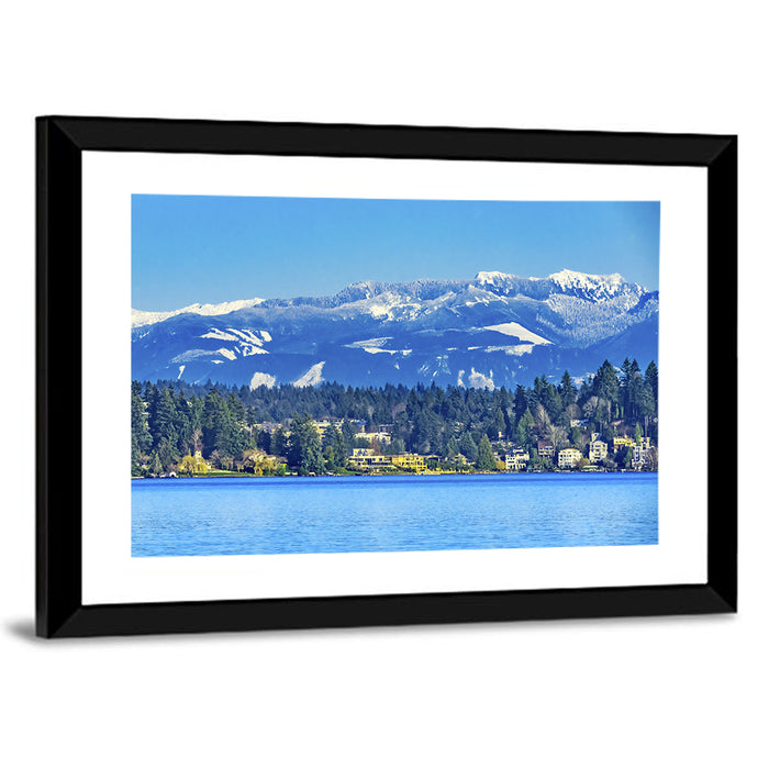Lake Washington Snow-capped Peaks Wall Art as a framed print