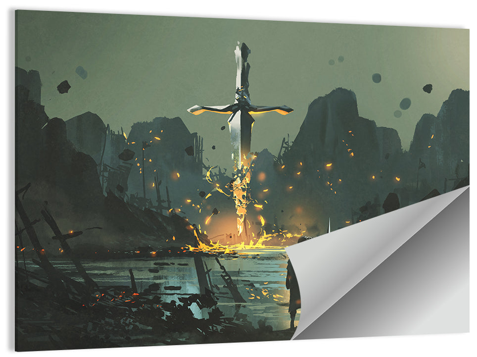 Melting Sword with Cloaked Traveler Wall Art
