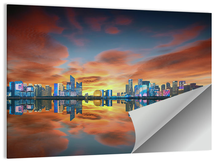 Hangzhou Golden Sphere Skyline at Dusk Wall Art as a poster print