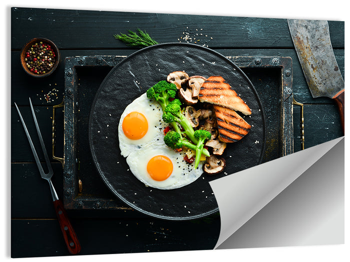Top Down Fried Eggs Breakfast Platter Wall Art as a poster print