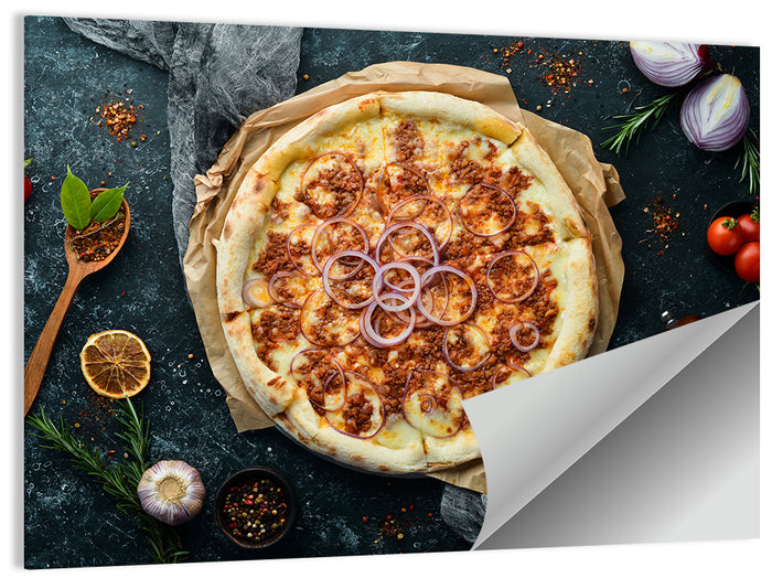 Spicy Pizza with Red Onion Wall Art as a poster print