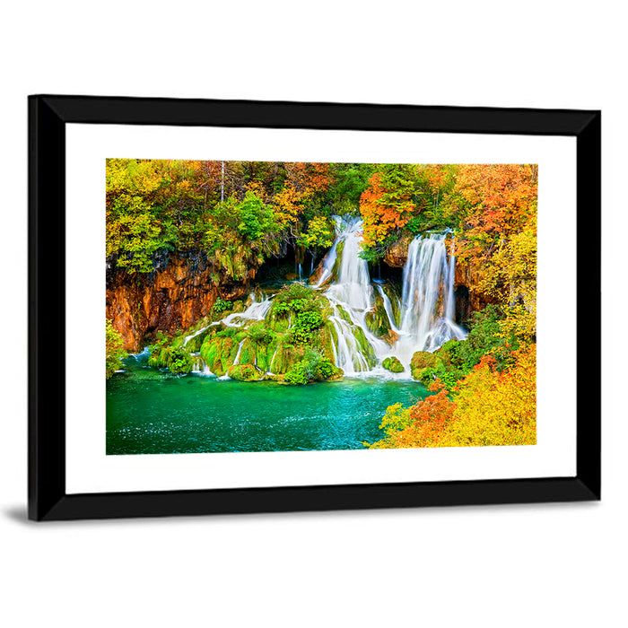 Plitvička Jezera Autumn Falls Wall Art as a framed print