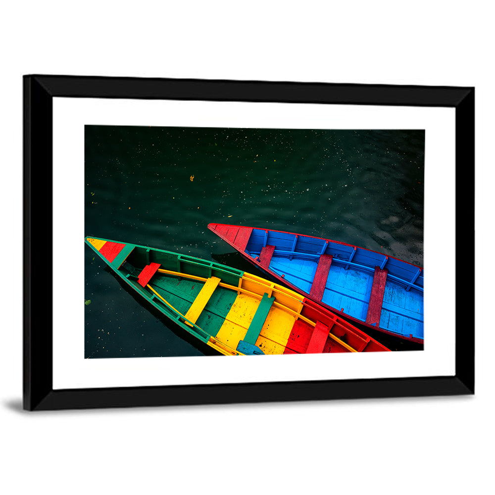 Two Colorful Boats Over Rippling Water Wall Art