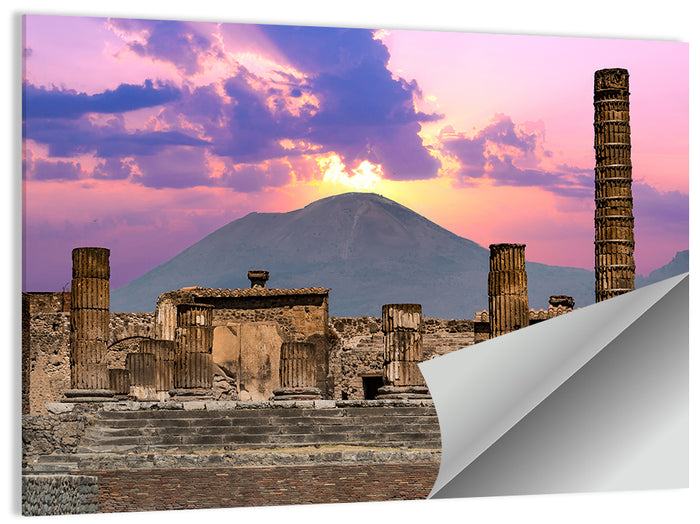 Pompeii Columns at Sunset, Mount Vesuvius Wall Art as a poster print