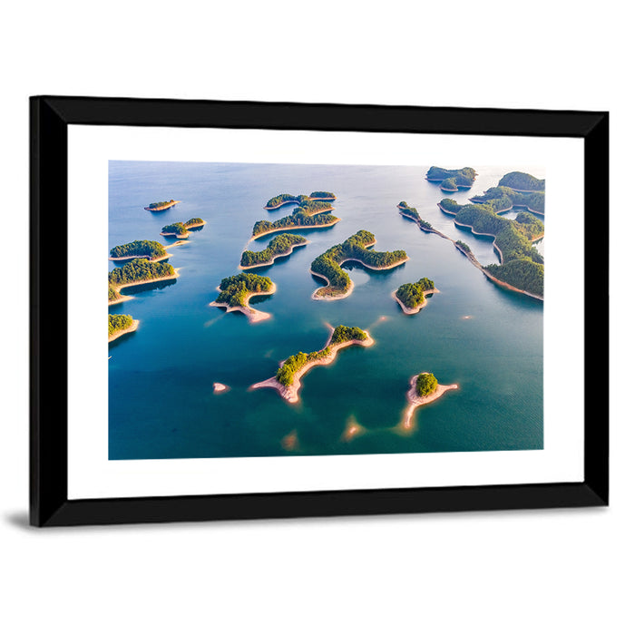 Qiandao Lake Aerial View Wall Art as a framed print