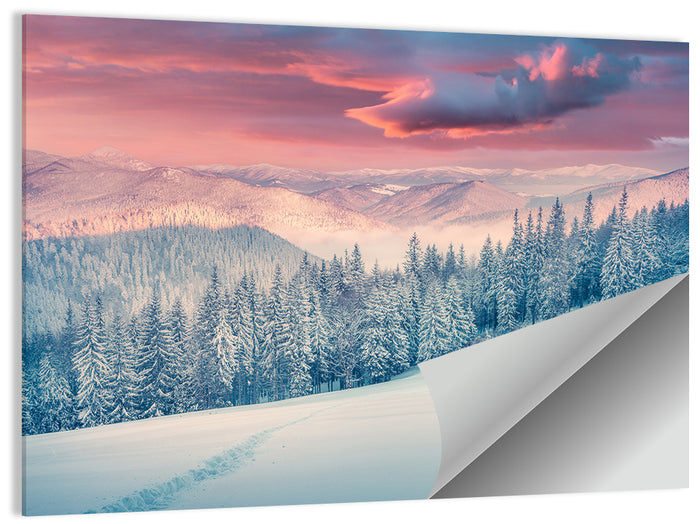 Cabin at Winter Sunrise Wall Art as a poster print