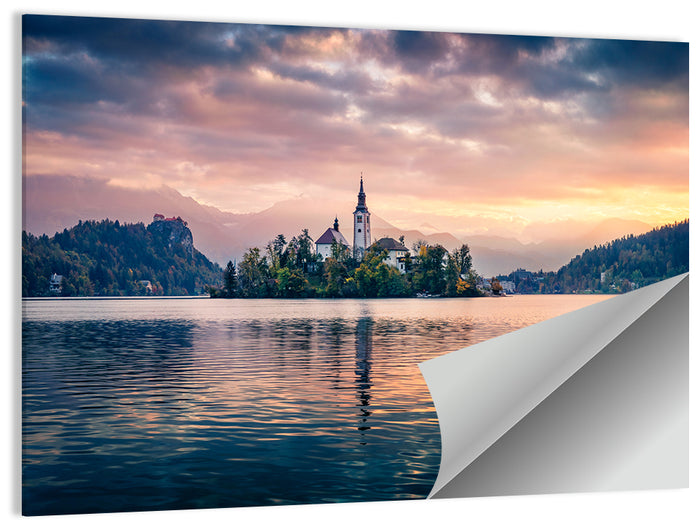 Golden Hour at Bled Island Wall Art as a poster print
