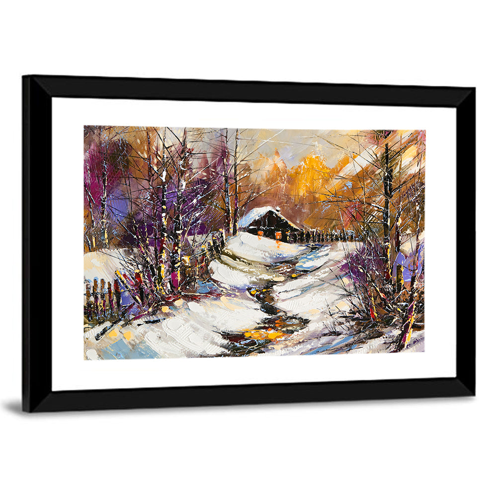 Snowy Path to Cabin Wall Art