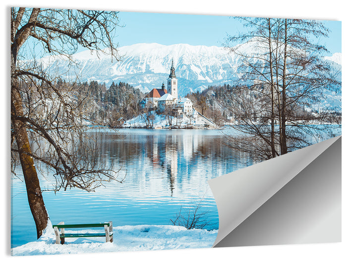 Bled Castle Winter View Wall Art as a poster print