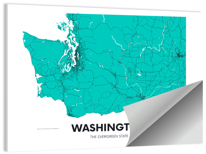 Washington State Minimalist Map Wall Art as a poster print