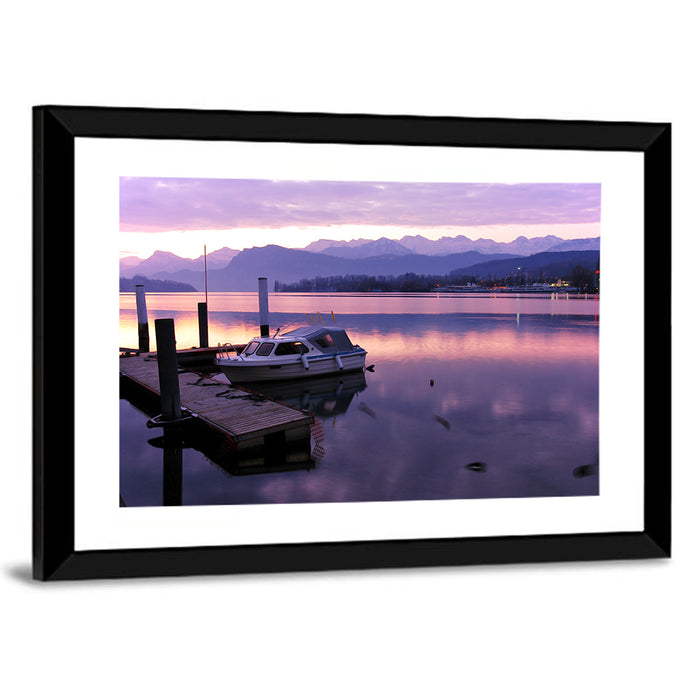 Lake Lucerne Pier at Dusk Wall Art as a framed print